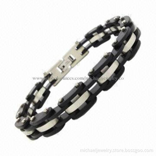 Stainless Steel Bracelets with Interval of IP Black Plating, Classic and Fashionable